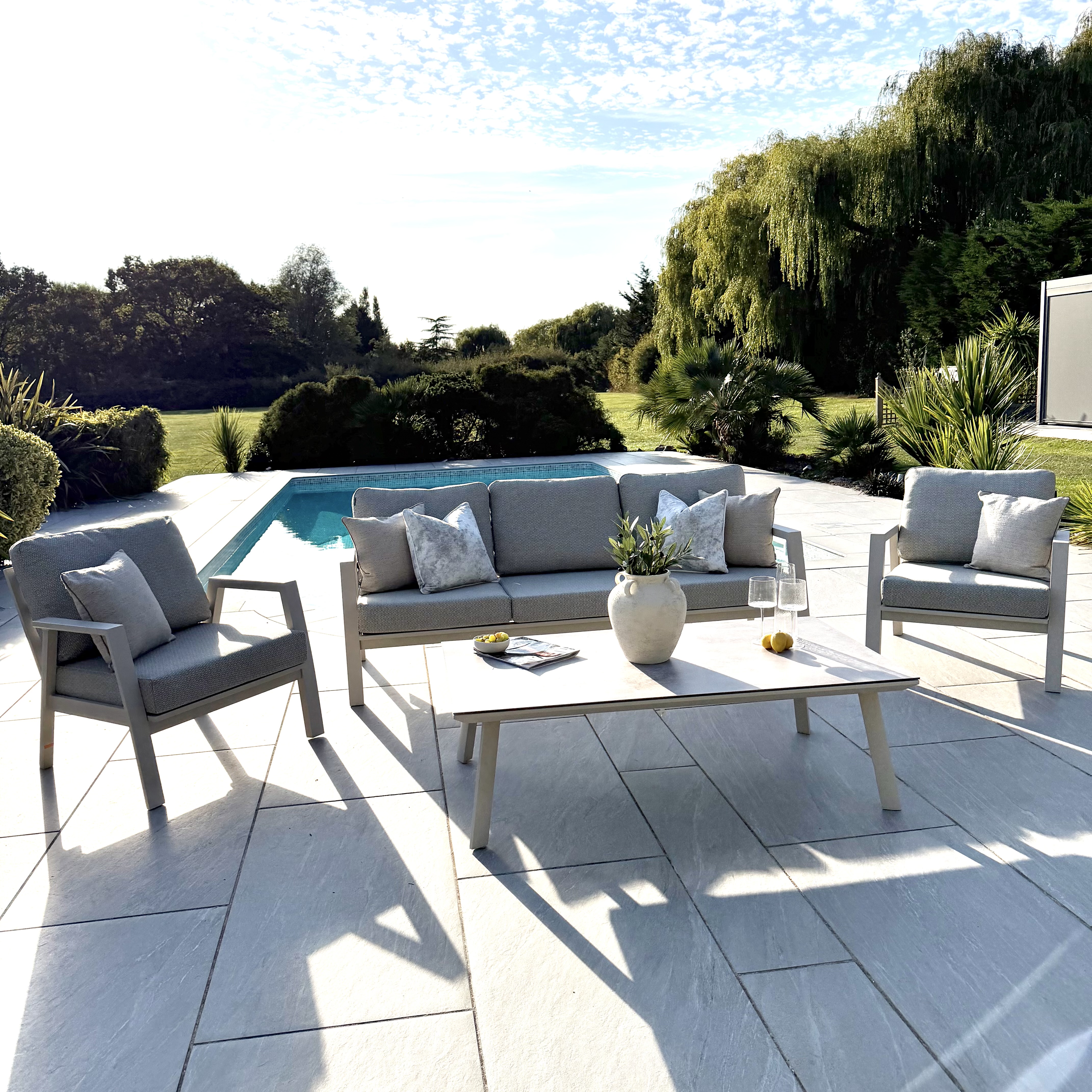 Nova - Phoenix 3 Seater Sofa Set with Rectangular Coffee Table - Pebble